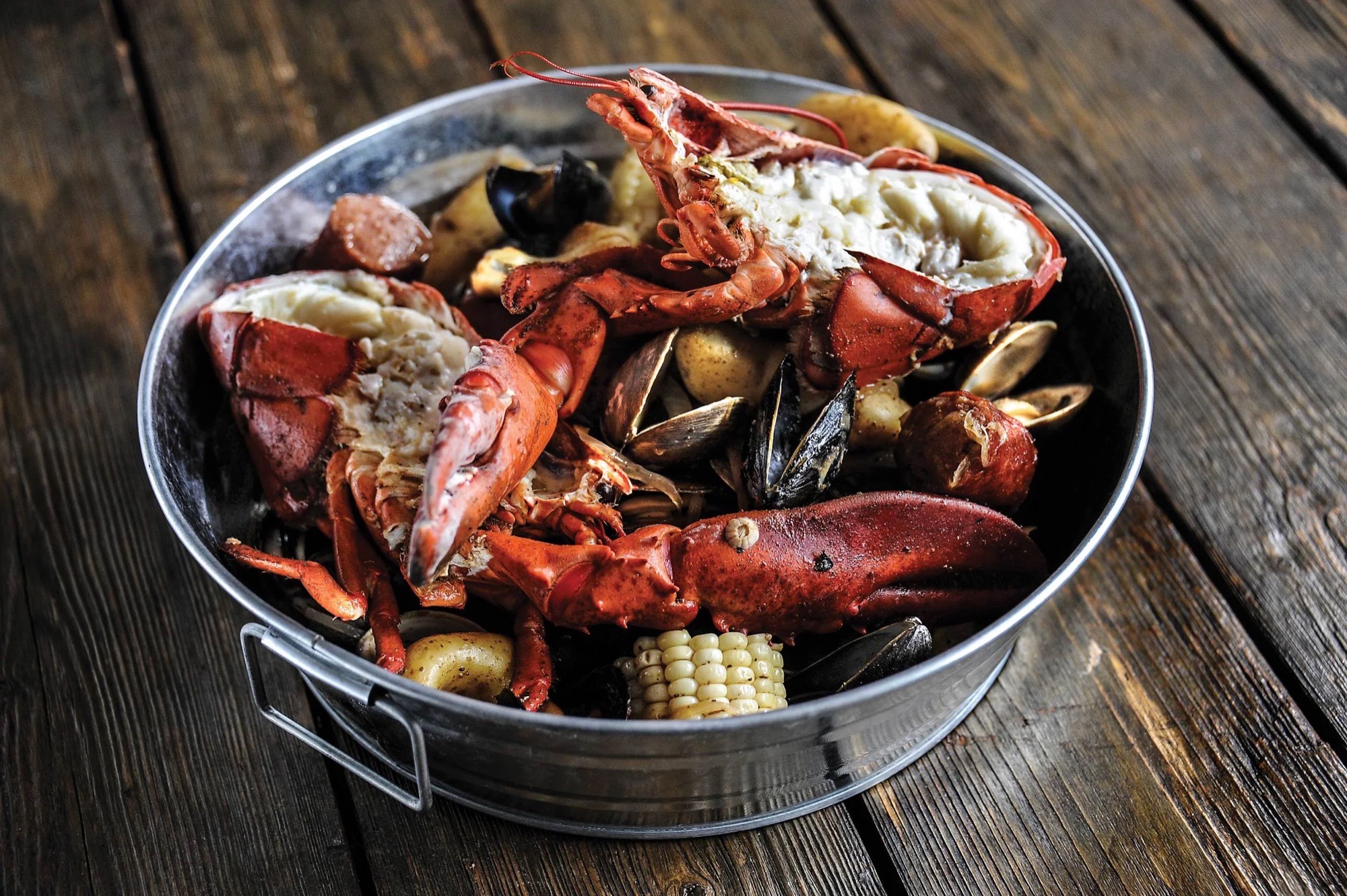 Lobster boil with corn and potatoes