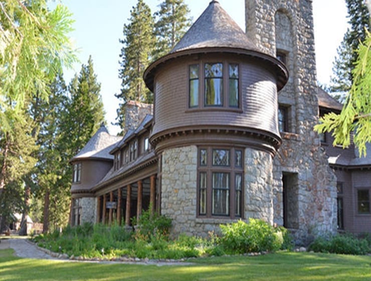 The stone Ehrman Mansion at Sugar Pine Point State Park